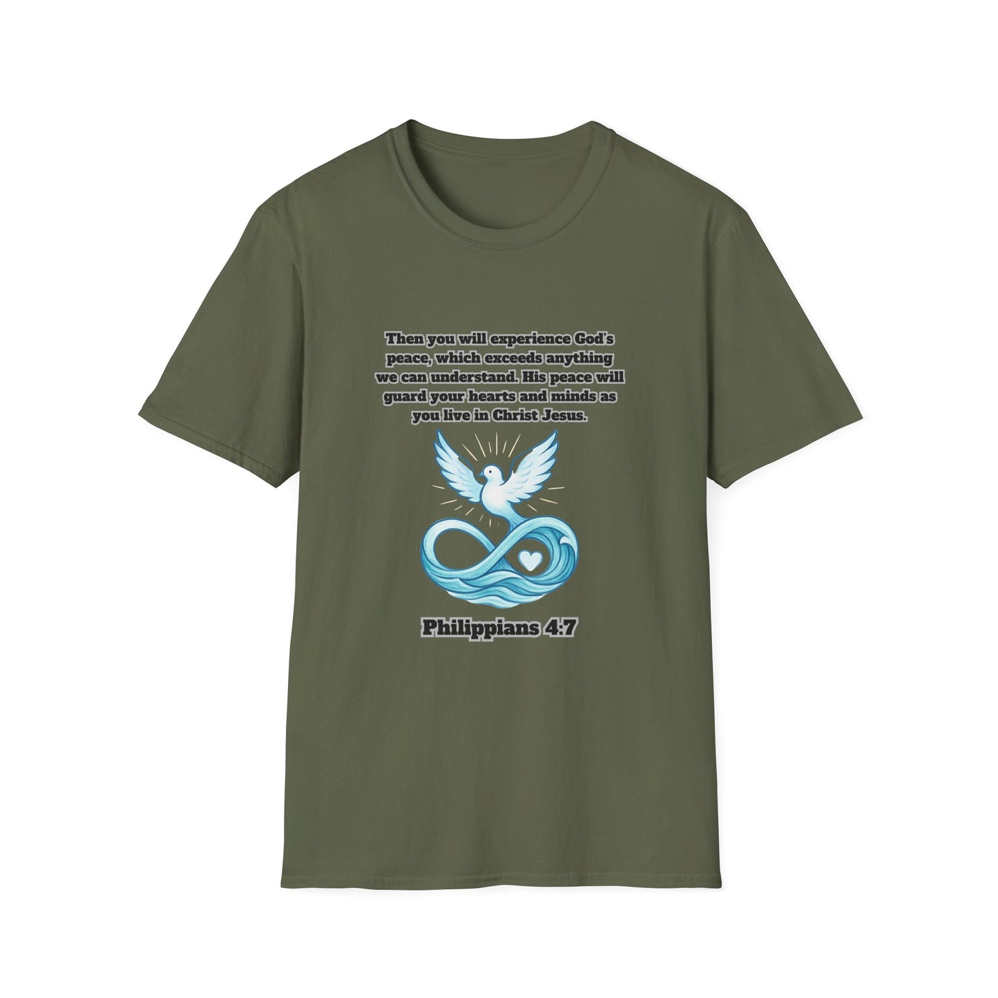 Gods Peace Guard Your Heart Inspirational Unisex Softstyle T-Shirt with Philippians 4:7 Design