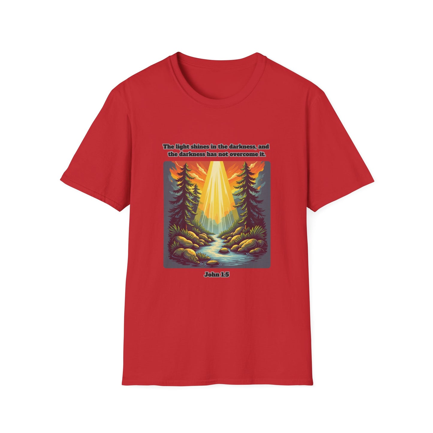 Light In The Darkness Inspirational Nature T-Shirt with Bible Verse John 1:5