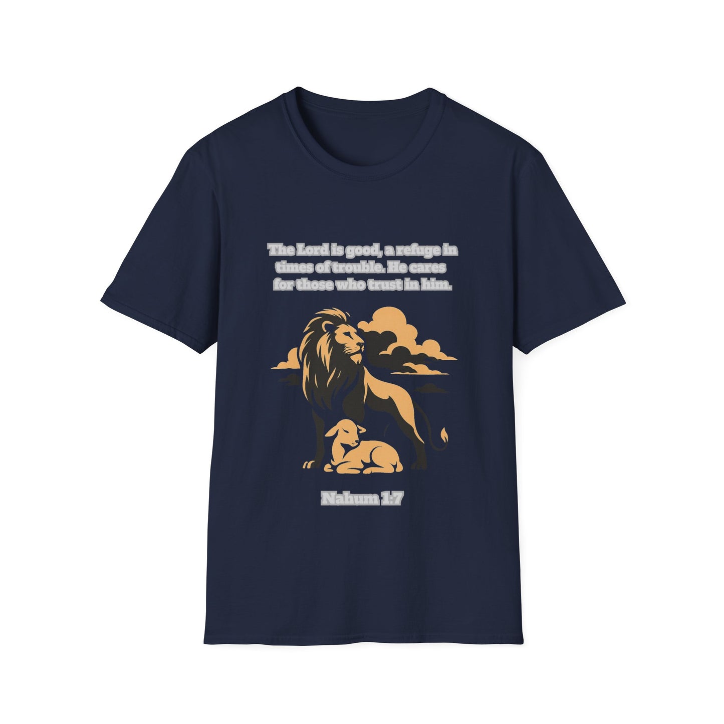 Lord Is Good Inspirational Lion Graphic T-Shirt - Faith & Trust Design Nahum 1:7