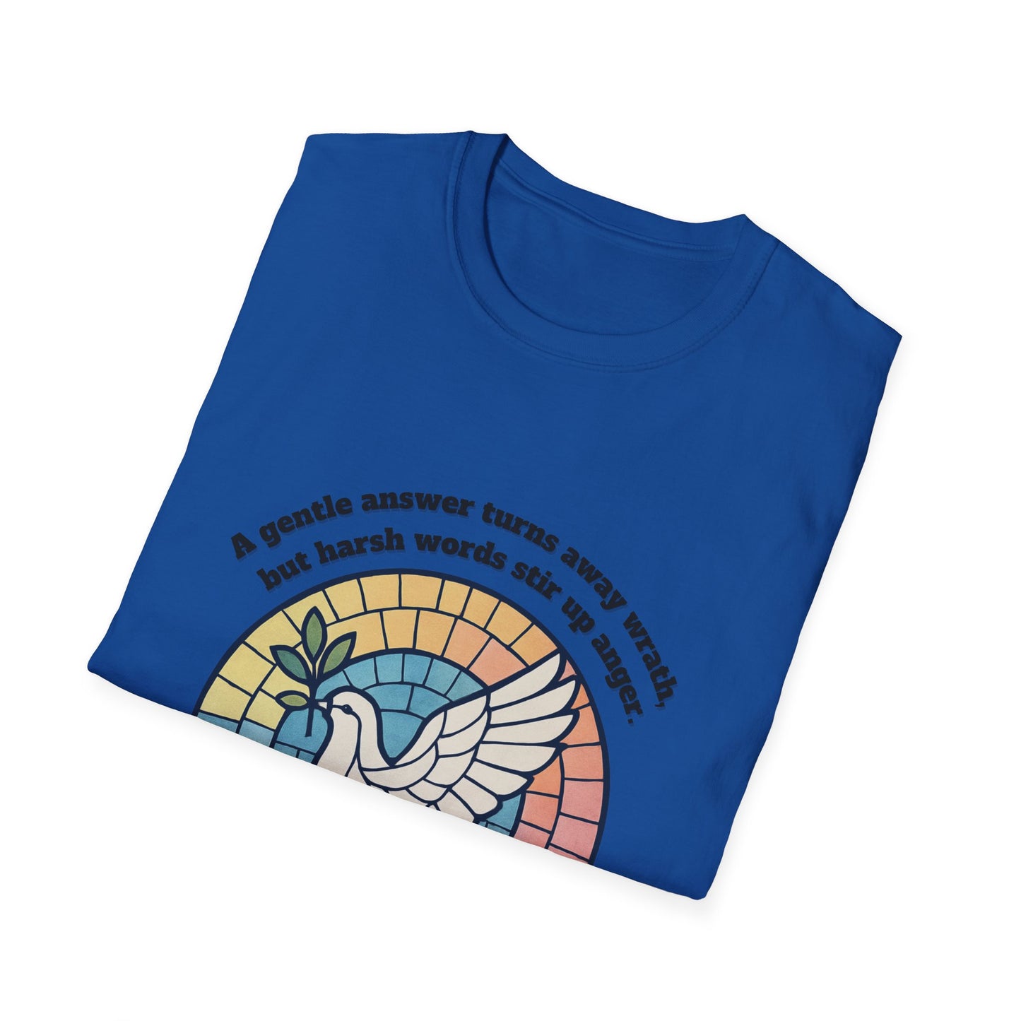 Gentle Answer Inspirational Dove T-Shirt - Proverbs 15:1 - Unisex Softstyle Tee