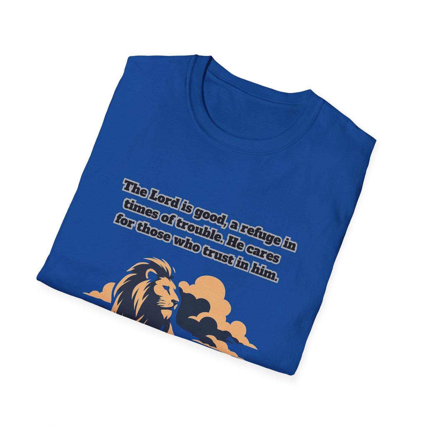 Lord Is Good Inspirational Lion Graphic T-Shirt - Faith & Trust Design Nahum 1:7