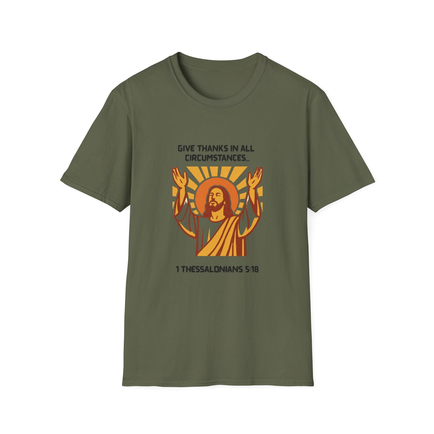 Give Thanks Faith-Inspired Unisex Softstyle T-Shirt - 'Give Thanks in All Circumstances' Design 1 Thessalonians 5:18