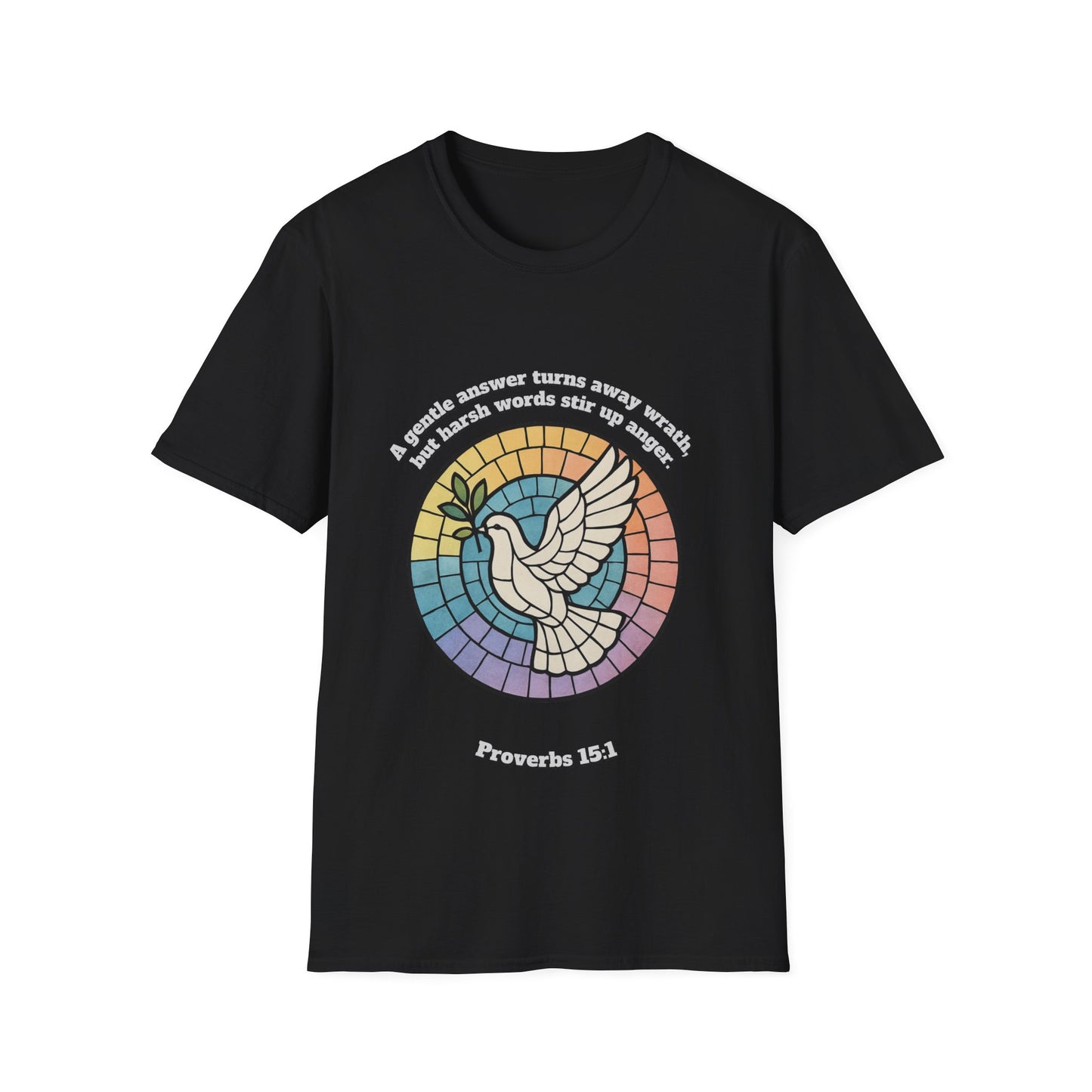 Gentle Answer Inspirational Dove T-Shirt - Proverbs 15:1 - Unisex Softstyle Tee