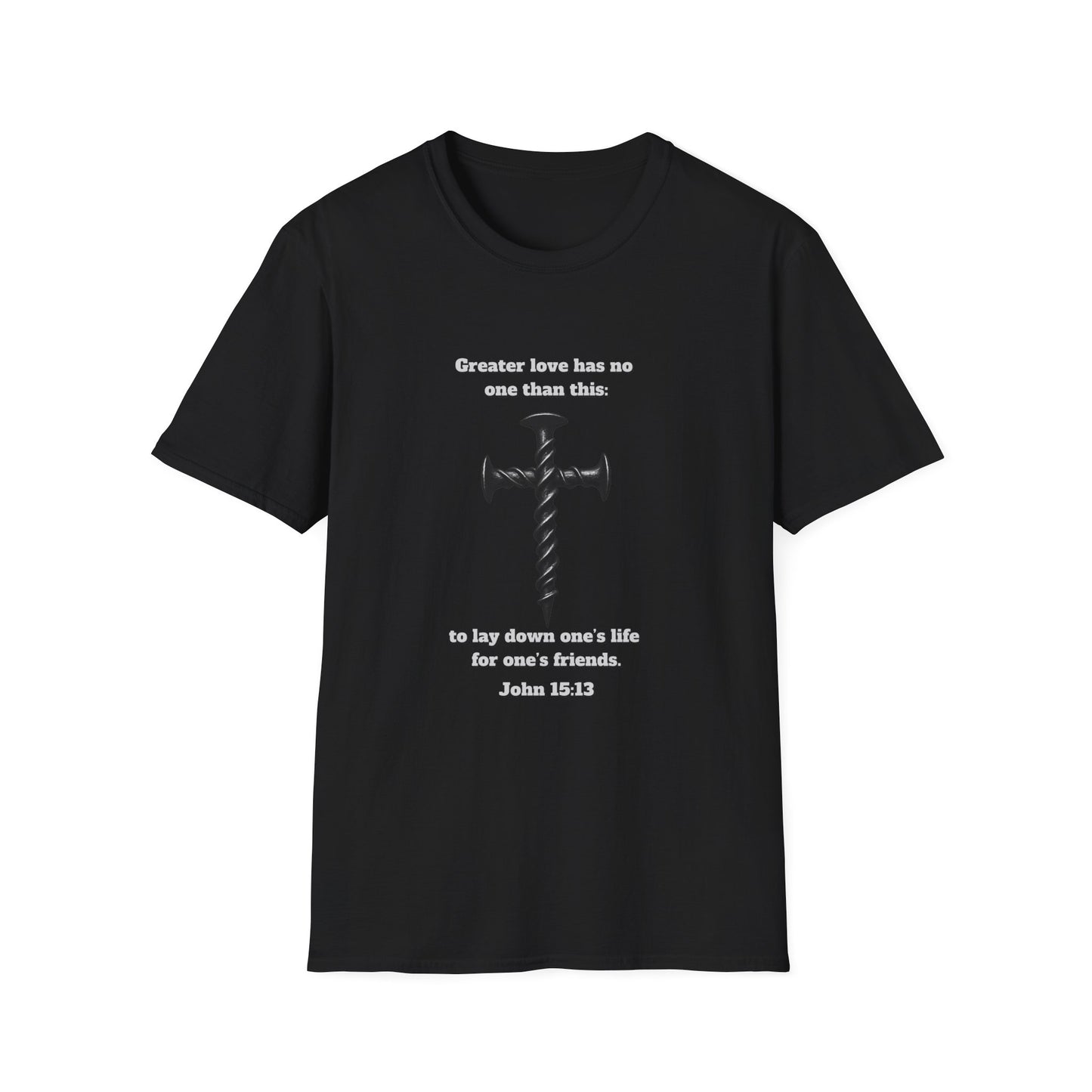 No Greater Love Inspirational Christian T-Shirt with Cross Design John 15:13