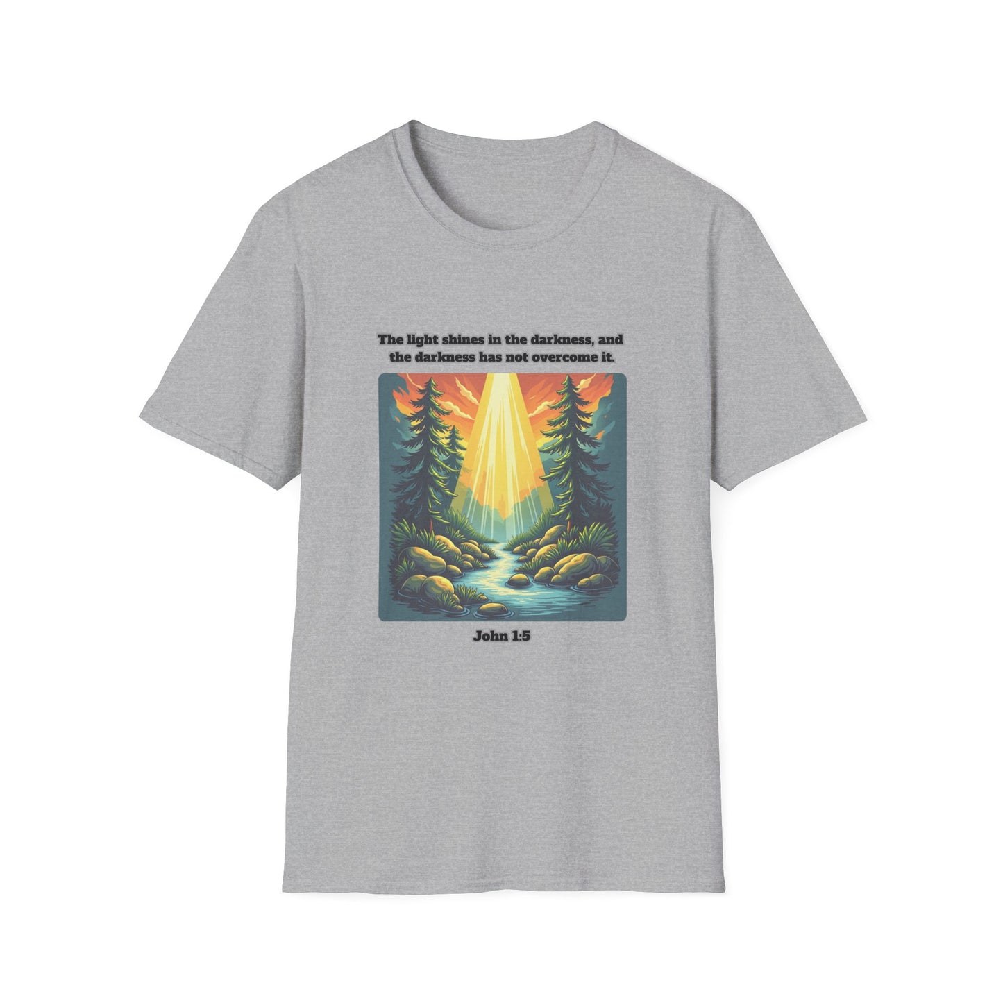 Light In The Darkness Inspirational Nature T-Shirt with Bible Verse John 1:5