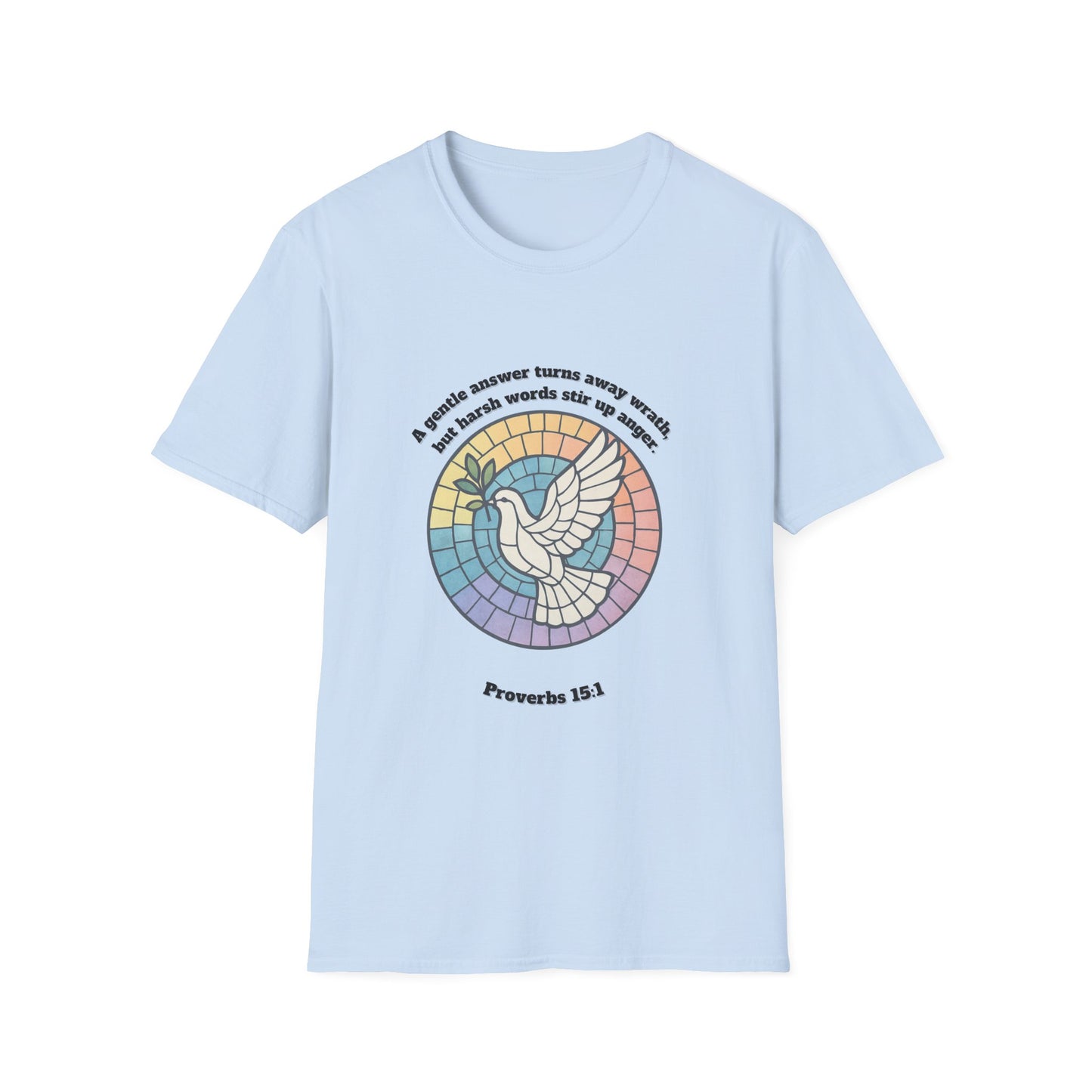 Gentle Answer Inspirational Dove T-Shirt - Proverbs 15:1 - Unisex Softstyle Tee