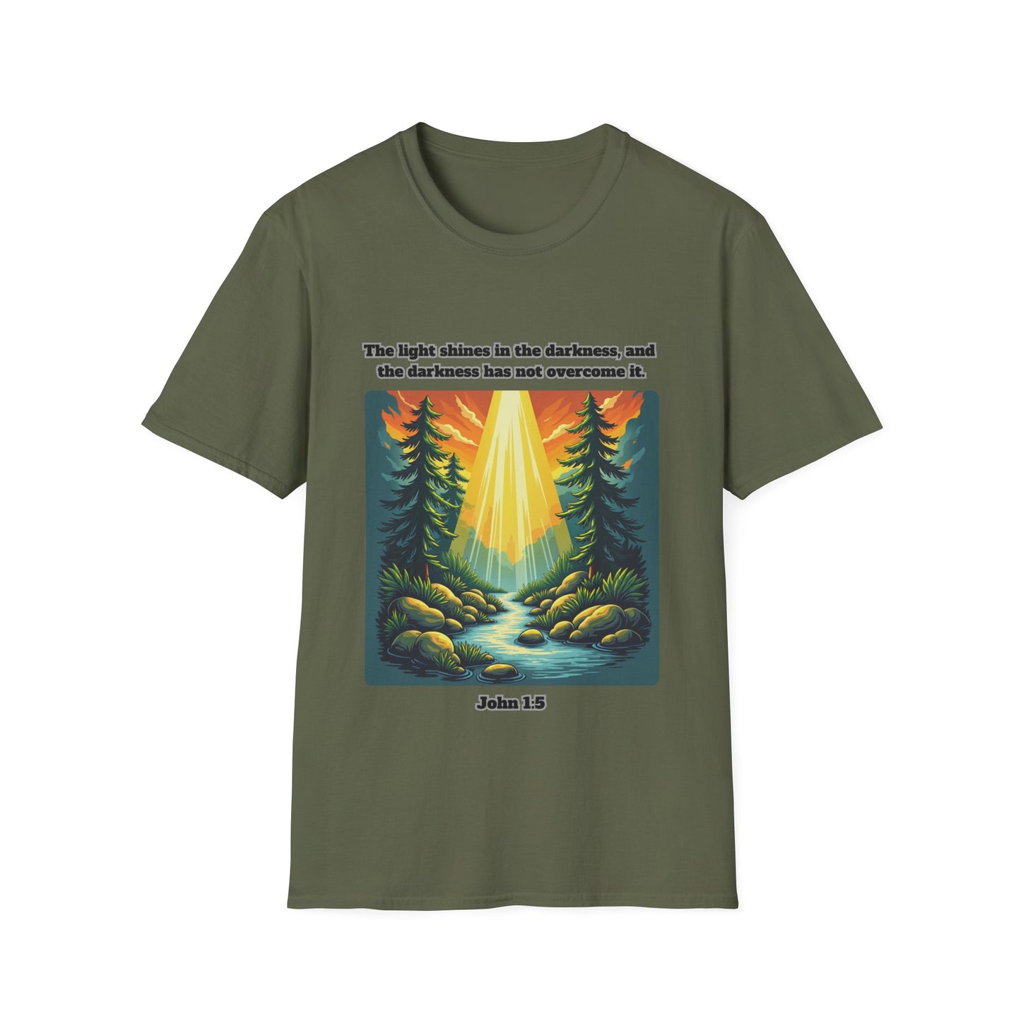 Light In The Darkness Inspirational Nature T-Shirt with Bible Verse John 1:5