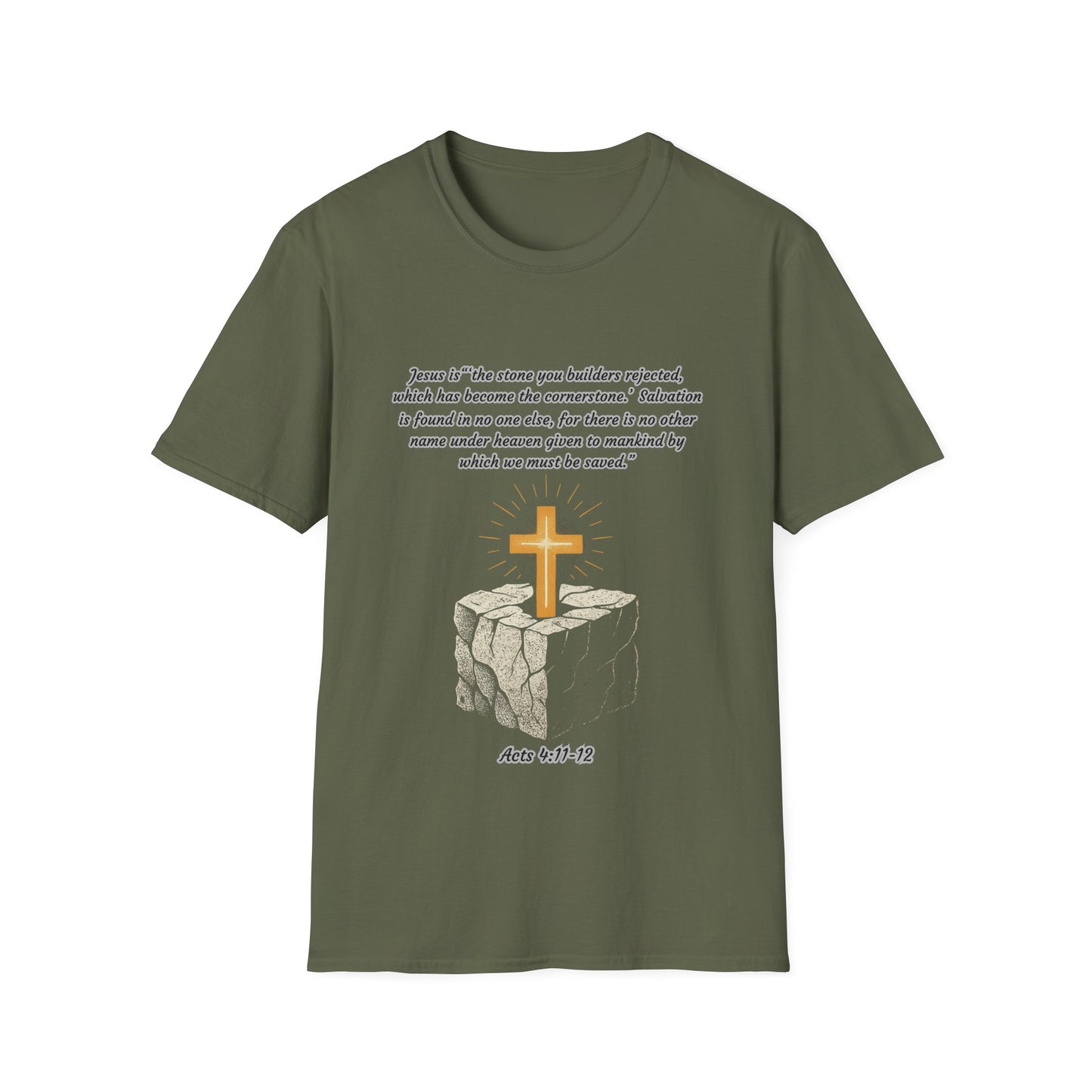 Rejected Cornerstone -Salvation Inspirational Cross T-Shirt for Faith and Spirituality Acts 4:11-12