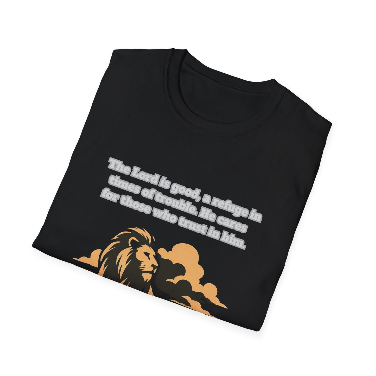 Lord Is Good Inspirational Lion Graphic T-Shirt - Faith & Trust Design Nahum 1:7