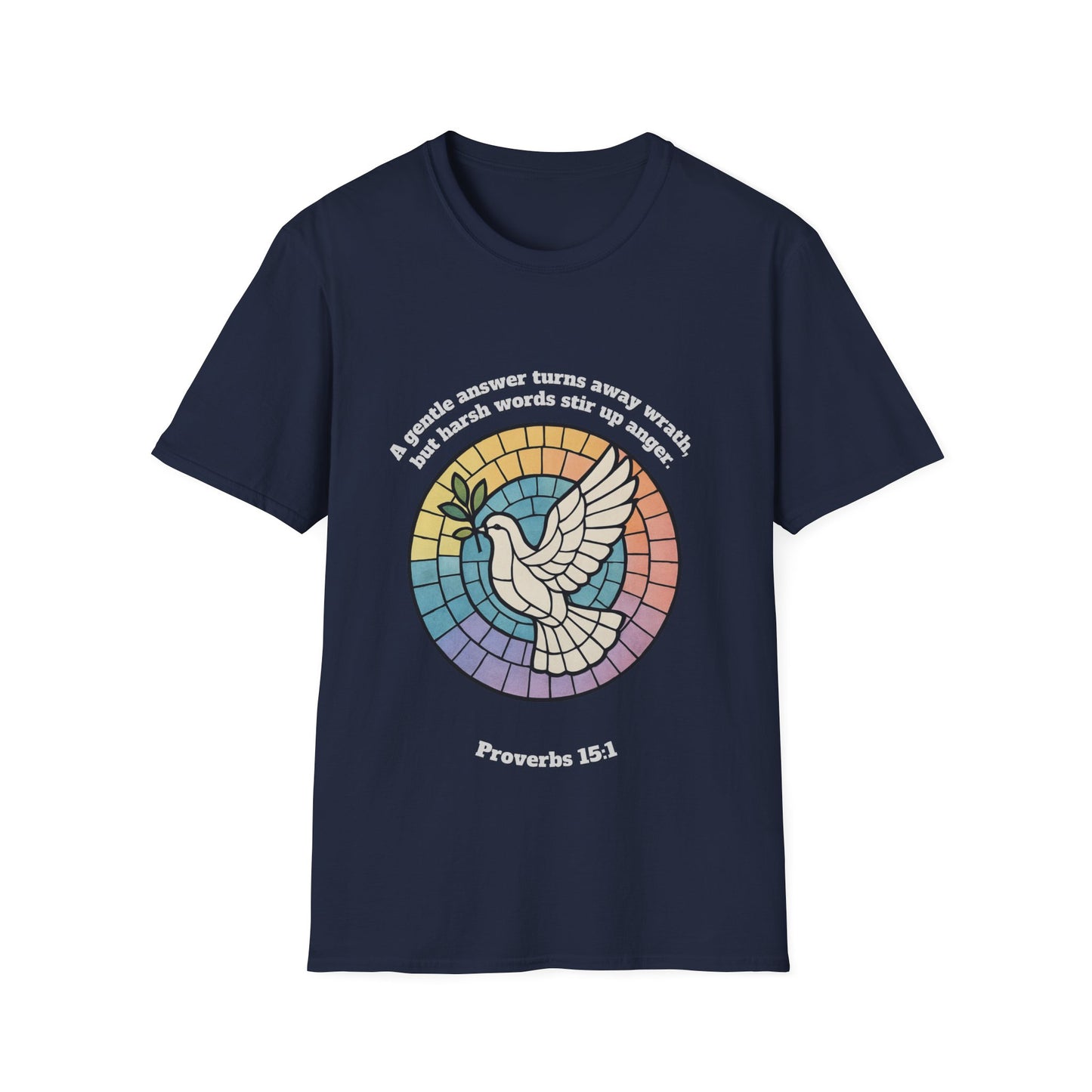 Gentle Answer Inspirational Dove T-Shirt - Proverbs 15:1 - Unisex Softstyle Tee