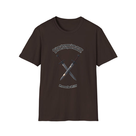 "Iron Sharpens Iron" Sword Design Inspirational Unisex Softstyle T-Shirt Proverbs 27:17