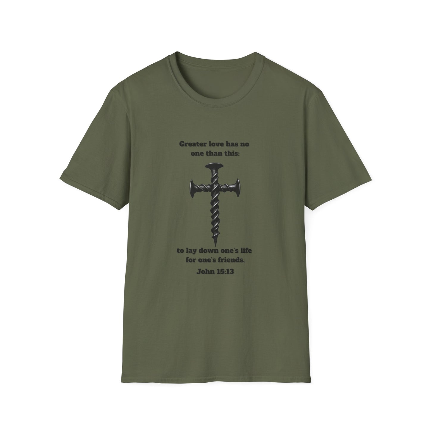 No Greater Love Inspirational Christian T-Shirt with Cross Design John 15:13