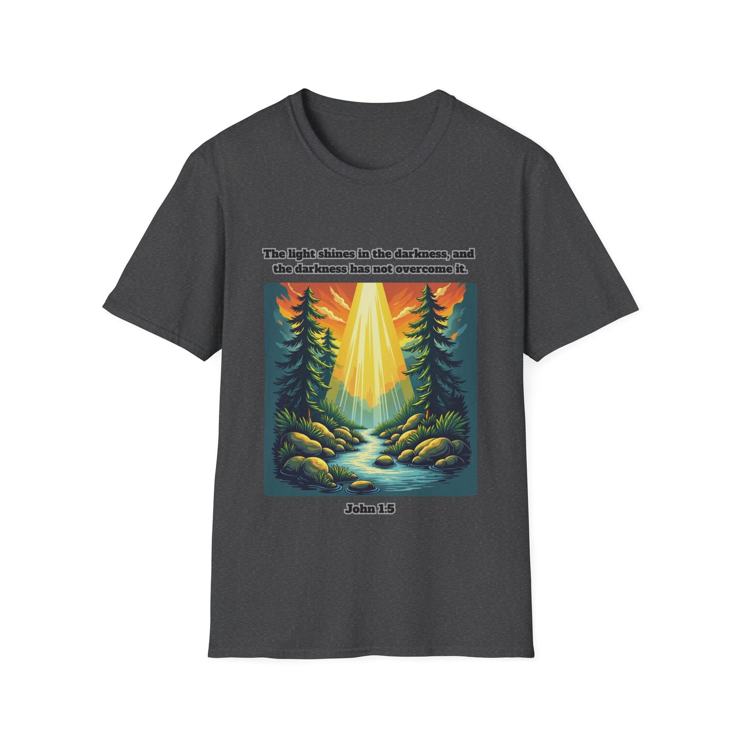 Light In The Darkness Inspirational Nature T-Shirt with Bible Verse John 1:5