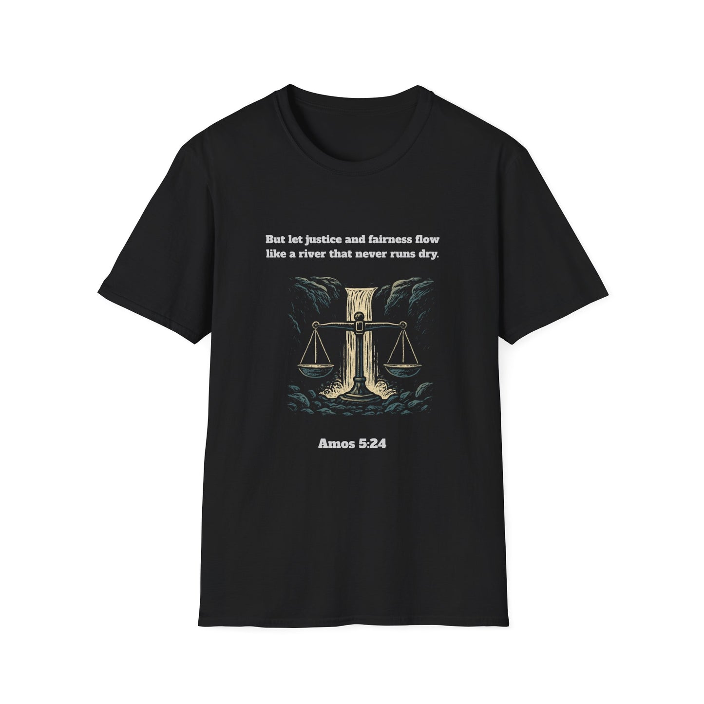 Justice & Fairness Flow Unisex Softstyle T-Shirt - Amos 5:24 Inspirational Design