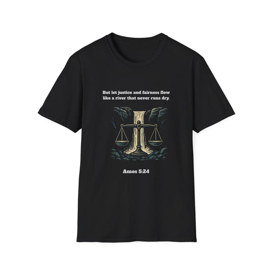 Justice & Fairness Flow Unisex Softstyle T-Shirt - Amos 5:24 Inspirational Design