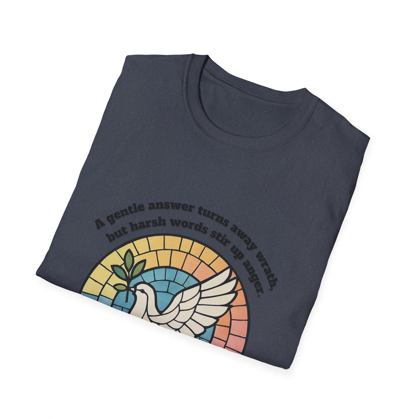Gentle Answer Inspirational Dove T-Shirt - Proverbs 15:1 - Unisex Softstyle Tee
