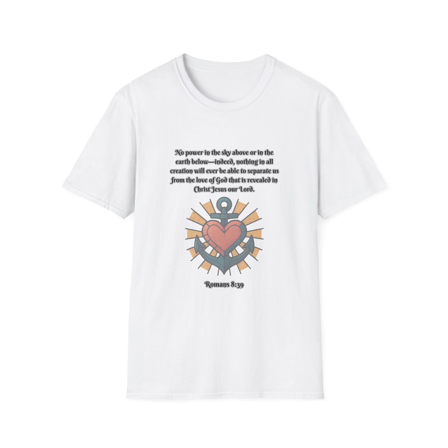 Nothing Can Separate Us From Gods Love Inspirational Unisex Softstyle T-Shirt with Heart Design Romans 8:39