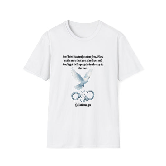 Christ Set Us Free Galatians 5:1 Inspirational Unisex Softstyle T-Shirt