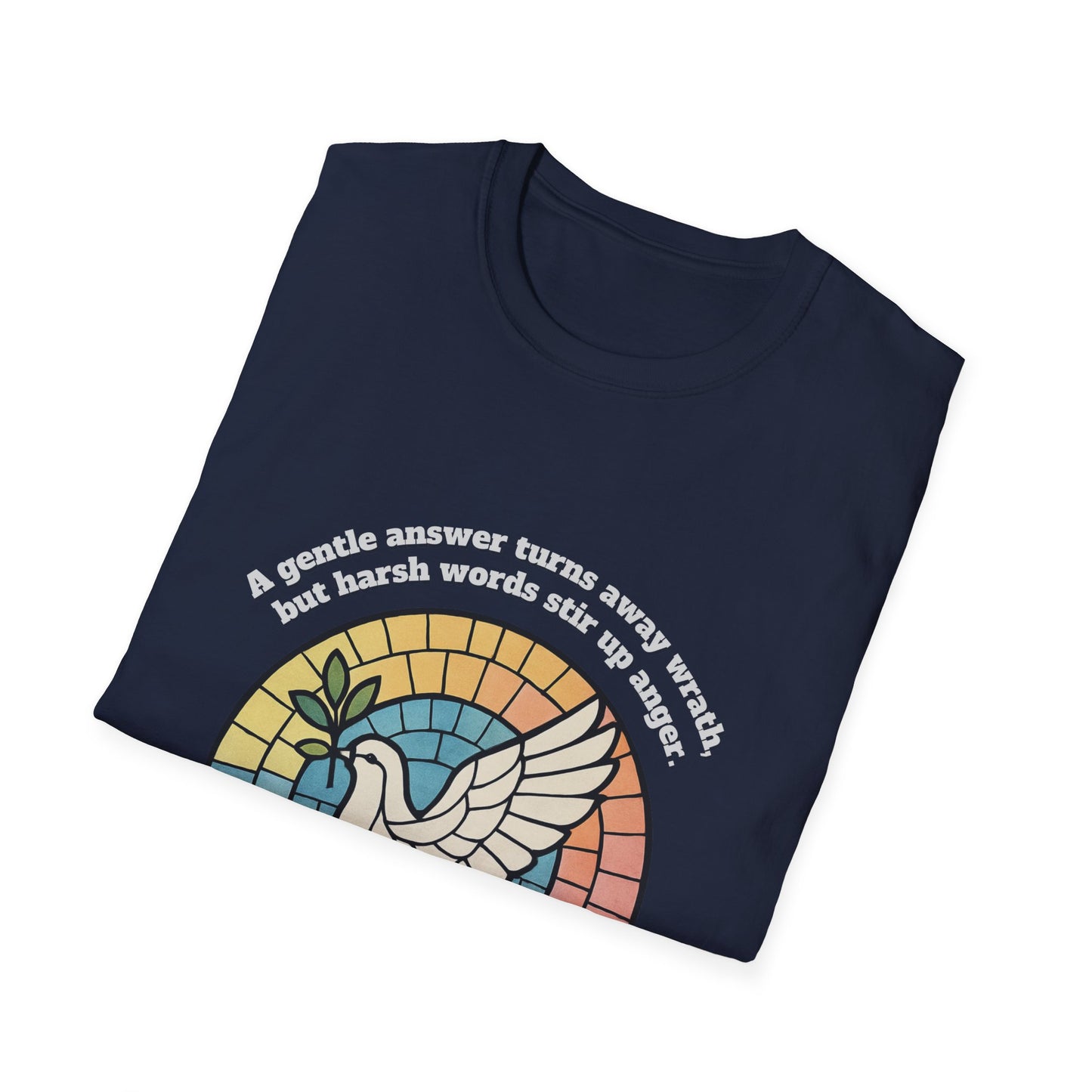Gentle Answer Inspirational Dove T-Shirt - Proverbs 15:1 - Unisex Softstyle Tee