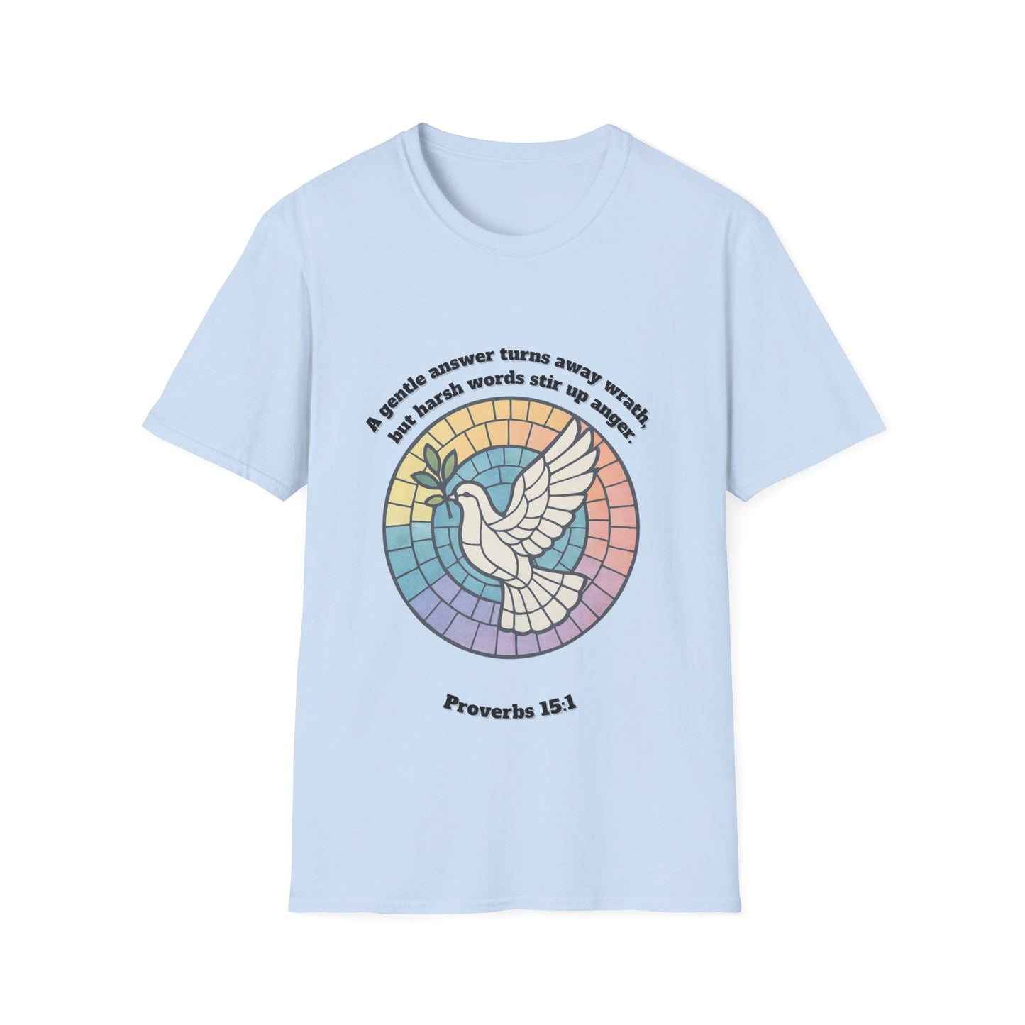 Gentle Answer Inspirational Dove T-Shirt - Proverbs 15:1 - Unisex Softstyle Tee
