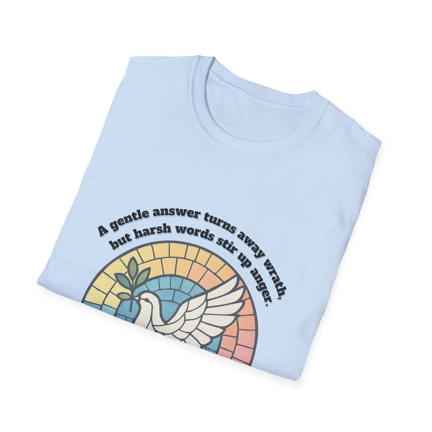 Gentle Answer Inspirational Dove T-Shirt - Proverbs 15:1 - Unisex Softstyle Tee