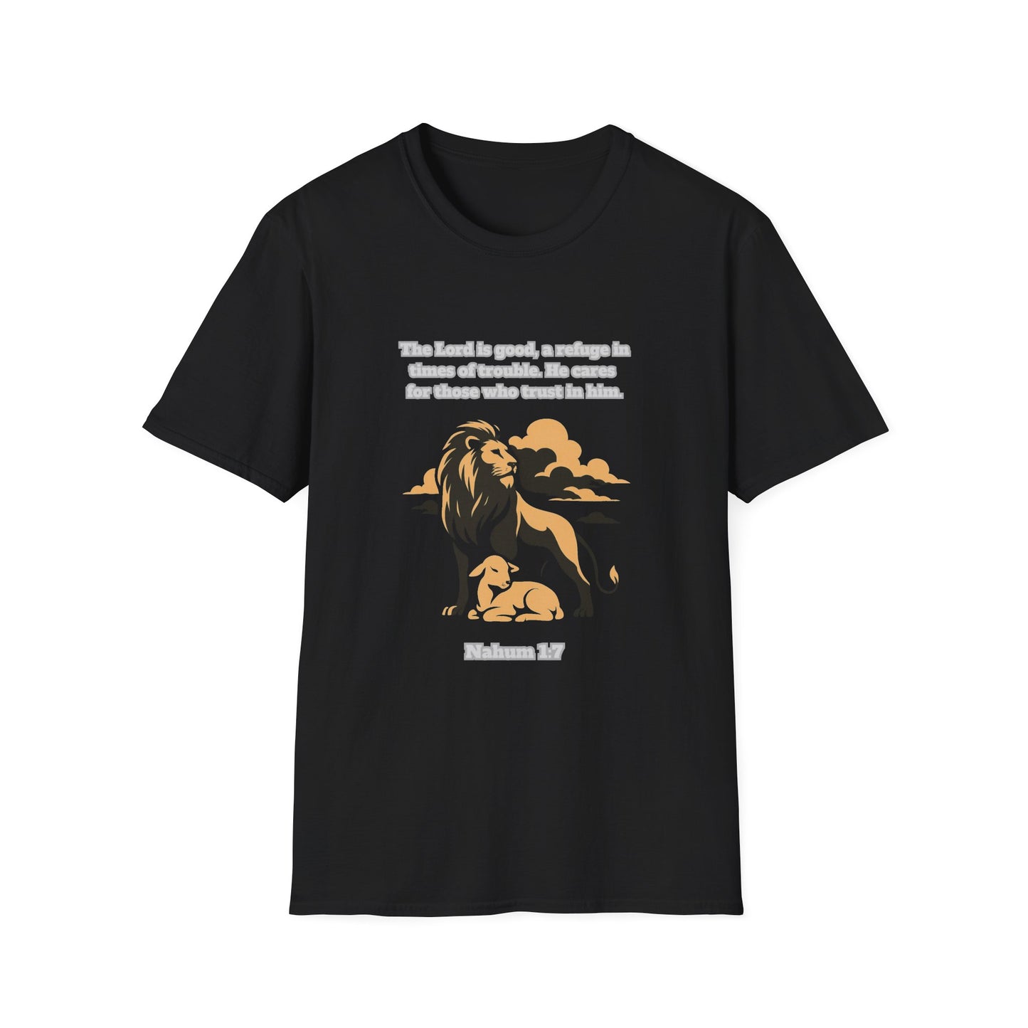 Lord Is Good Inspirational Lion Graphic T-Shirt - Faith & Trust Design Nahum 1:7