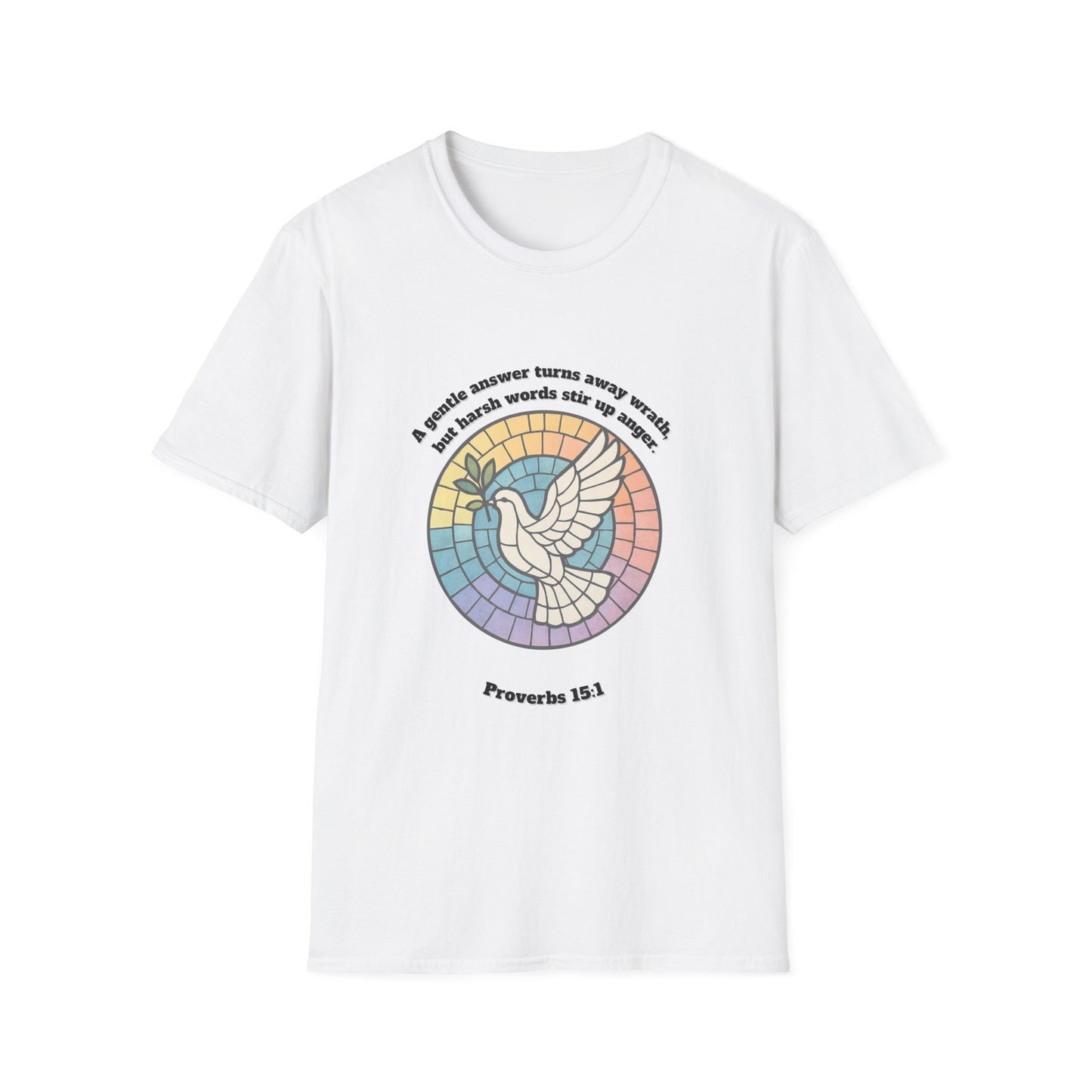Gentle Answer Inspirational Dove T-Shirt - Proverbs 15:1 - Unisex Softstyle Tee