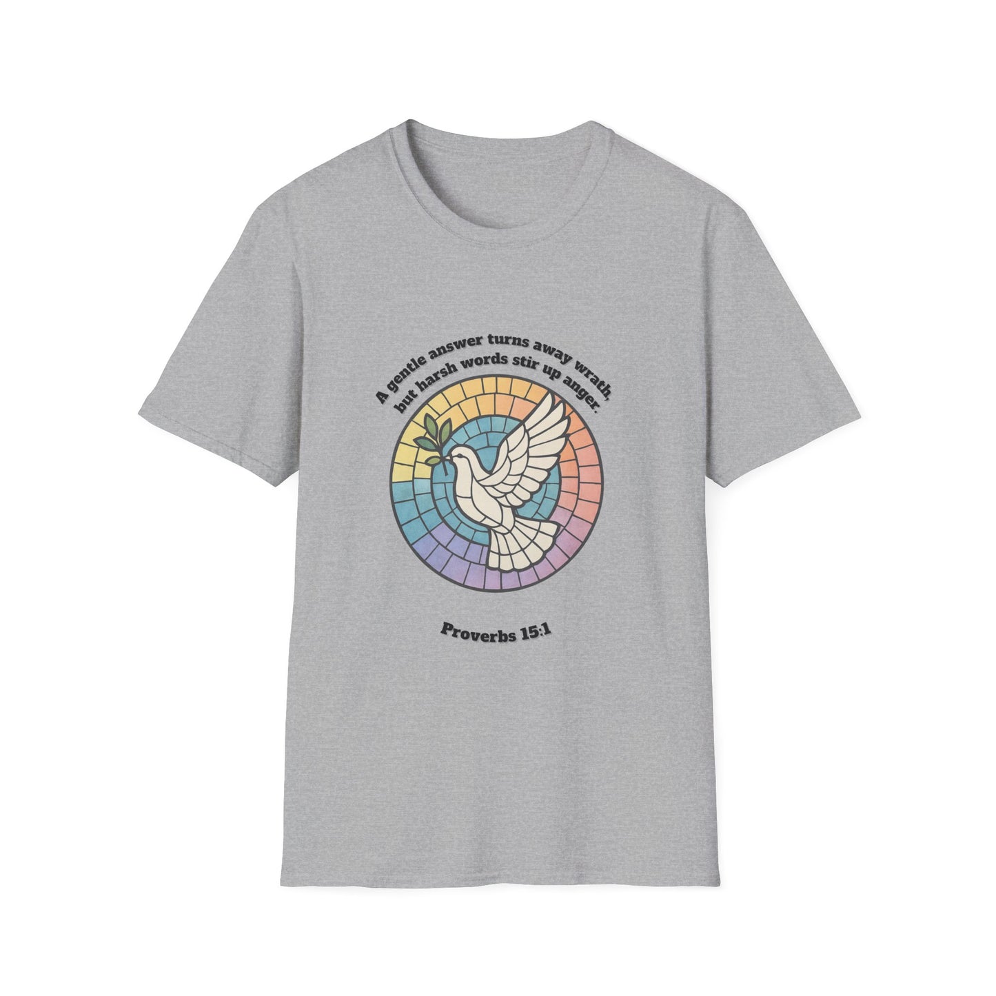Gentle Answer Inspirational Dove T-Shirt - Proverbs 15:1 - Unisex Softstyle Tee
