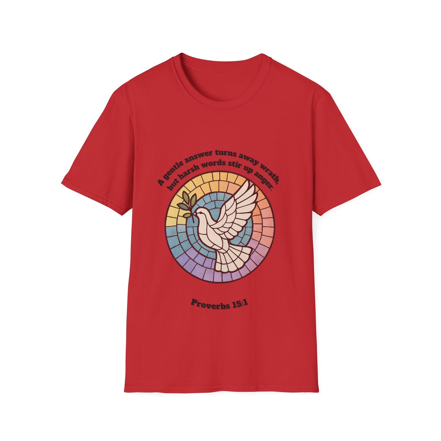 Gentle Answer Inspirational Dove T-Shirt - Proverbs 15:1 - Unisex Softstyle Tee