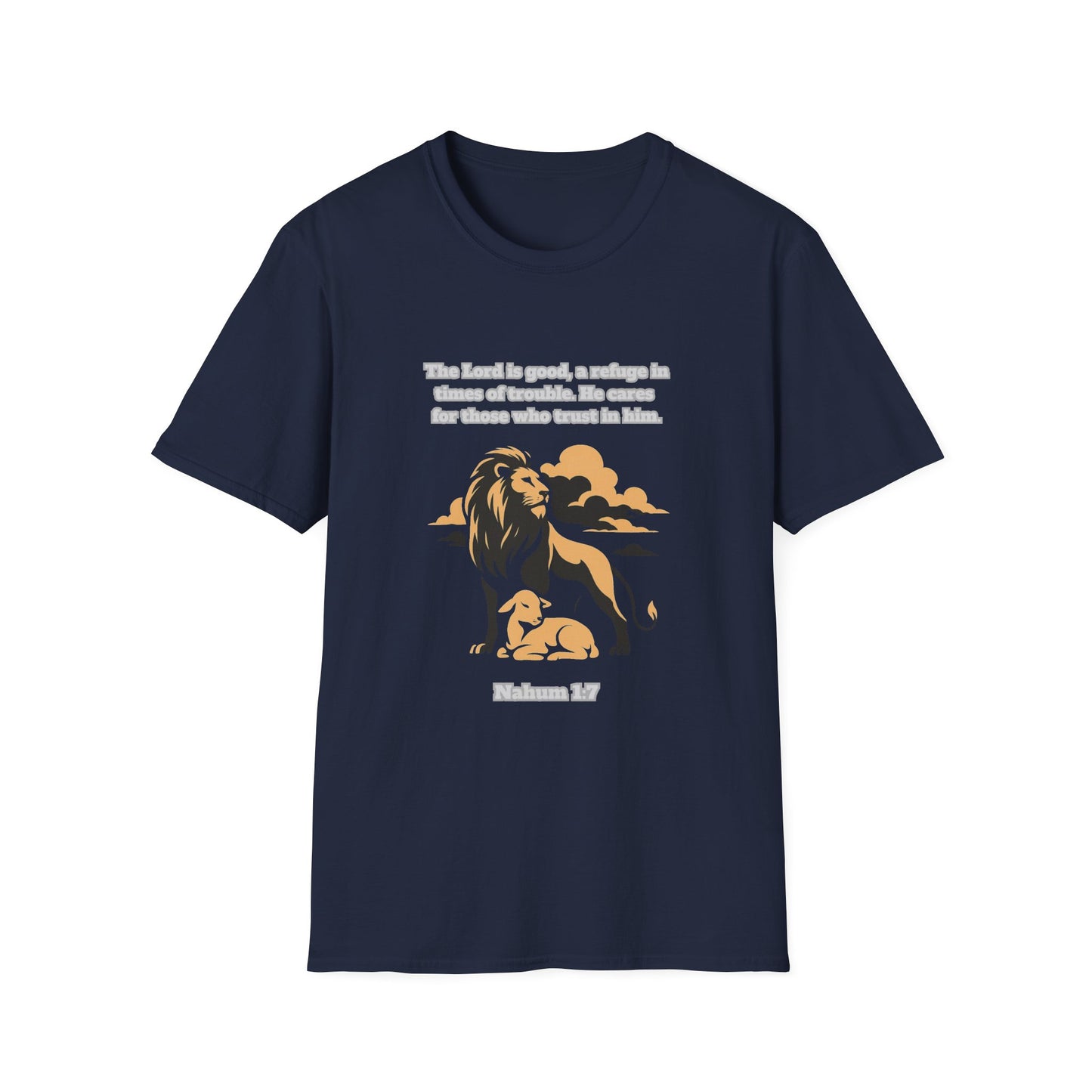 Lord Is Good Inspirational Lion Graphic T-Shirt - Faith & Trust Design Nahum 1:7