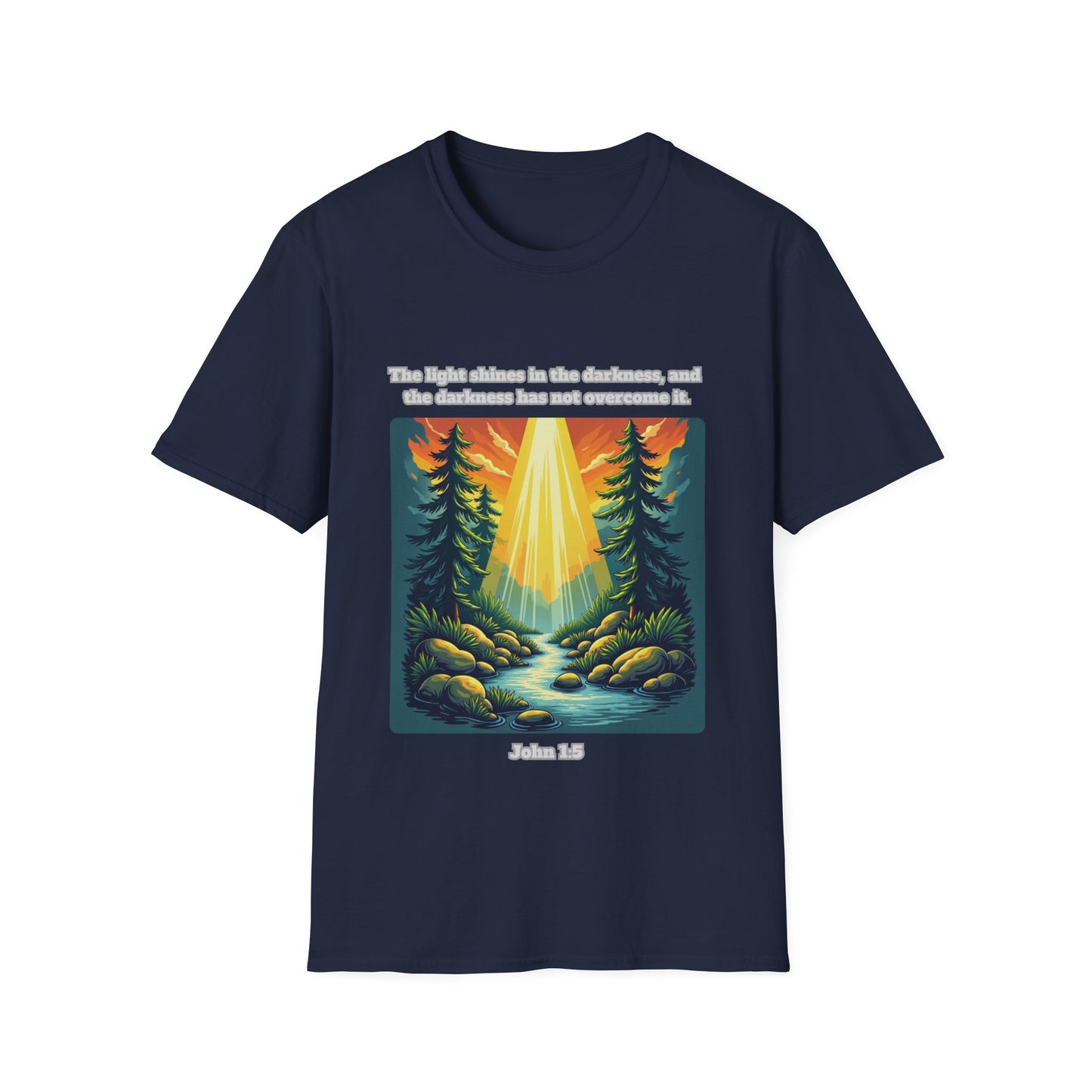 Light In The Darkness Inspirational Nature T-Shirt with Bible Verse John 1:5