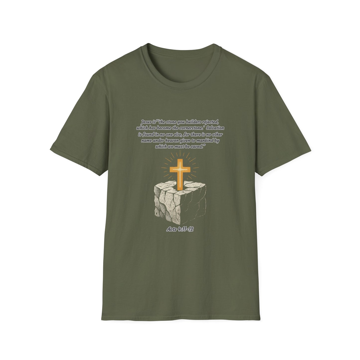 Rejected Cornerstone -Salvation Inspirational Cross T-Shirt for Faith and Spirituality Acts 4:11-12