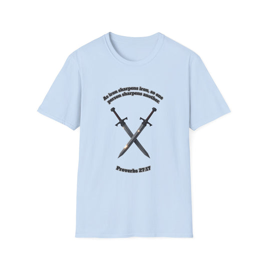"Iron Sharpens Iron" Sword Design Inspirational Unisex Softstyle T-Shirt Proverbs 27:17