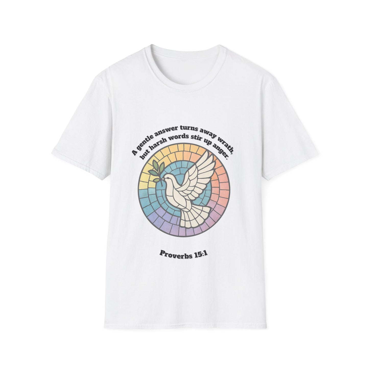 Gentle Answer Inspirational Dove T-Shirt - Proverbs 15:1 - Unisex Softstyle Tee
