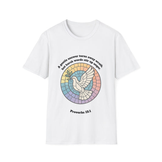 Gentle Answer Inspirational Dove T-Shirt - Proverbs 15:1 - Unisex Softstyle Tee