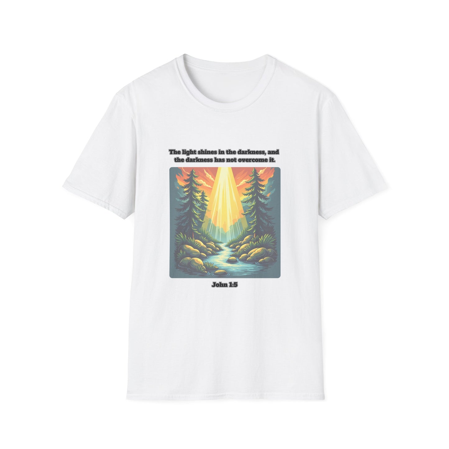 Light In The Darkness Inspirational Nature T-Shirt with Bible Verse John 1:5