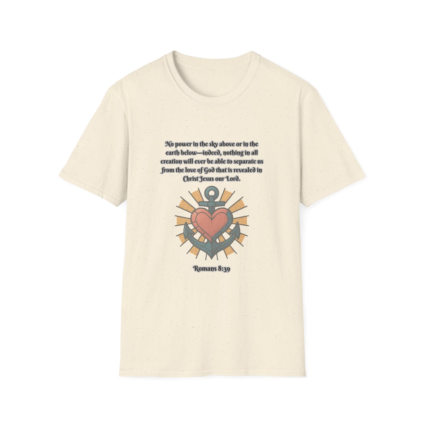 Nothing Can Separate Us From Gods Love Inspirational Unisex Softstyle T-Shirt with Heart Design Romans 8:39