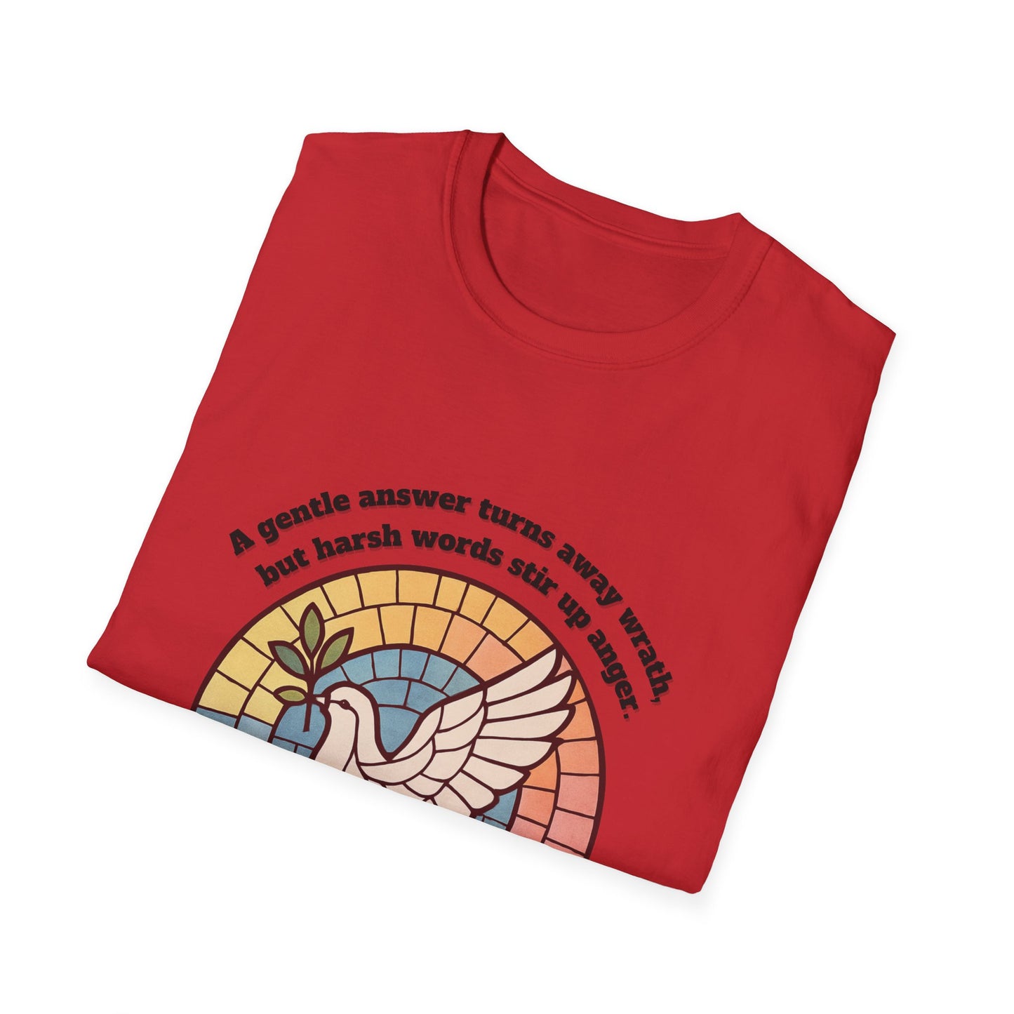 Gentle Answer Inspirational Dove T-Shirt - Proverbs 15:1 - Unisex Softstyle Tee
